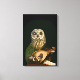 Middeleeuwse Uil Speelt de luit - Antropomorfe Kun Canvas Afdruk