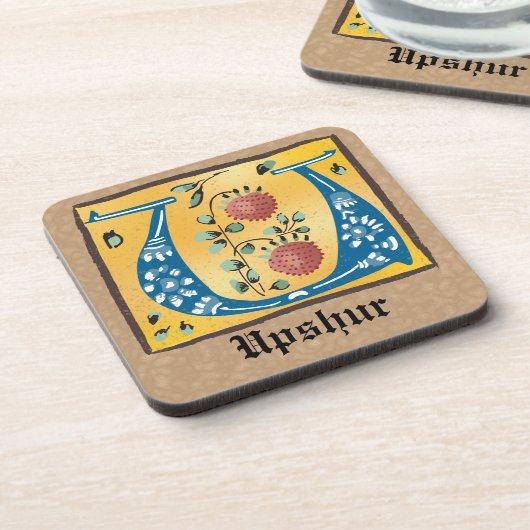 Middeleeuwse verlichte brief met U-monogram Bier Onderzetter (Linkerzijde)