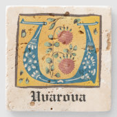 Middeleeuwse verlichte brief met U-monogram Stenen Onderzetter (Voorkant)