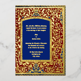 Middeleeuwse verlichte stijl Bloemen Lijst bruilof Folie Uitnodiging
