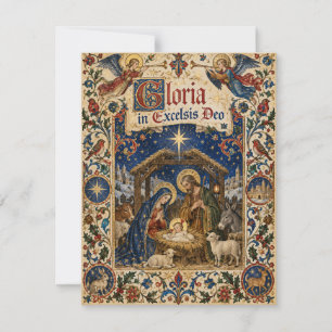 Middeleeuwse Verluchte Manuscript Kerststal Feestdagenkaart