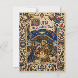 Middeleeuwse Verluchte Manuscript Kerststal Feestdagenkaart