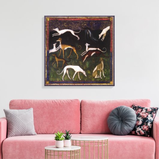 Middeleeuwse windhonden in het bos canvas afdruk (Insitu (Woonkamer))