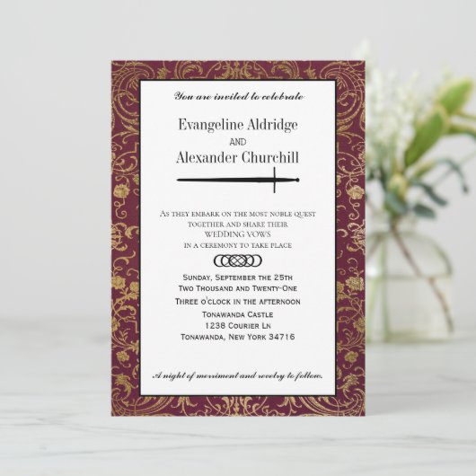 Middeleeuwse Zwaard Elegante Tafelblad Gamer Weddi Kaart (Staand voorkant)