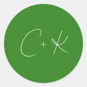 Middelgroene minimalistische bruiloft ronde sticker (Voorkant)