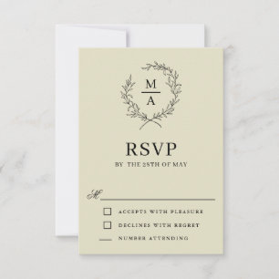 Middelgroot beige Simple Elegant Monogram RSVP Kaartje