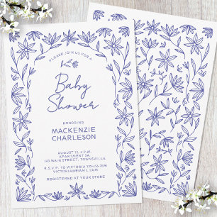 Middelhavsblauwe Wilde Bloemen Boog Baby Shower Kaart