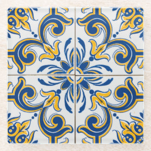 Middellandse Blauwe & Goud Glazen Onderzetter
