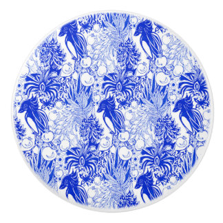 Middellandse Blauwe Vogels en Granaatappels Keramische Knop