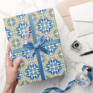 Middellandse Italië Blauwe Tegels Bruidscadeau Cadeaupapier