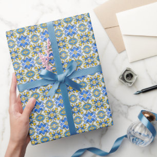 Middellandse Italië Blauwe Tegels Bruidsdouche Cadeaupapier