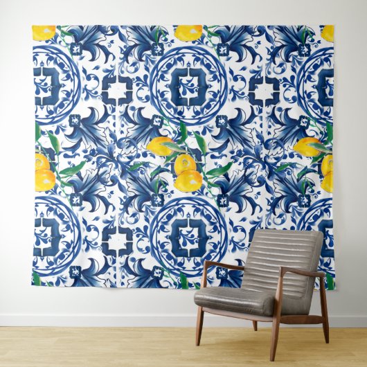 Middellandse-tegels, majolica, blauwe tegels, citr wandkleed (In Situ (horizontaal))