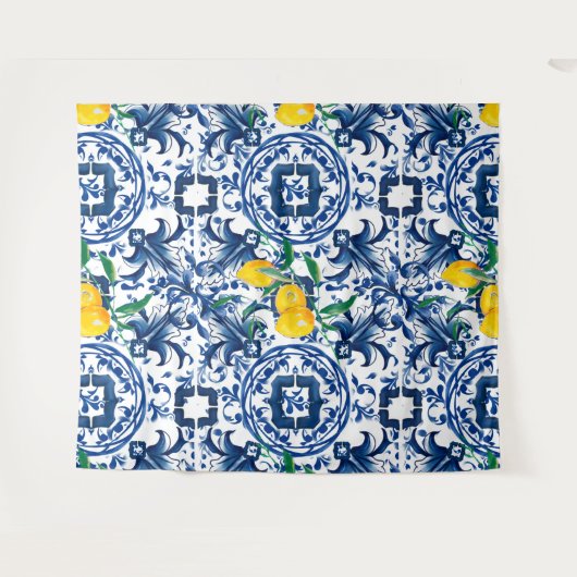 Middellandse-tegels, majolica, blauwe tegels, citr wandkleed (Voorkant (horizontaal))