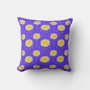 Middellandse Zee Blauw en Geel Bloemmotief Griekse Kussen
