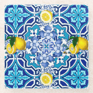 Middellandse Zee,majolica,tegels,citroenen,citrusv Glazen Onderzetter
