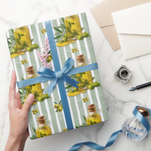 Middellandse Zee Salie Groen Streep Patroon Olijfo Cadeaupapier