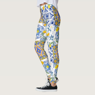 Middellandse Zee,Siciliaanse tegels,citroenen Leggings