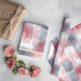 Middelmatig Abstract Gingham Roze en Grijs Cadeaupapier