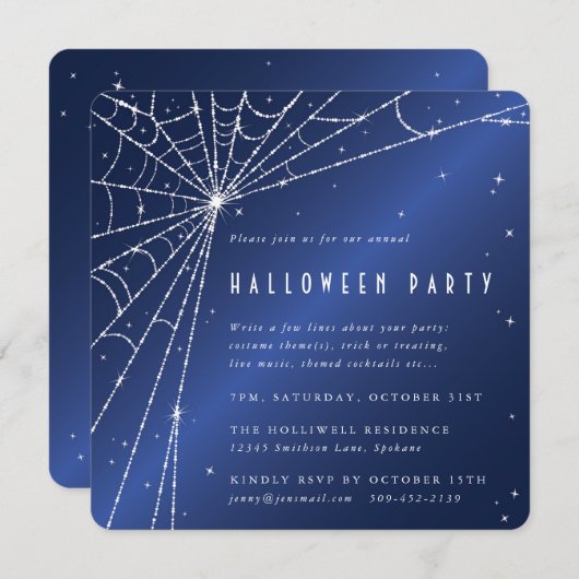 Middelnacht Blue Diamond Spider Web Halloween Part Kaart (Voorkant / Achterkant)