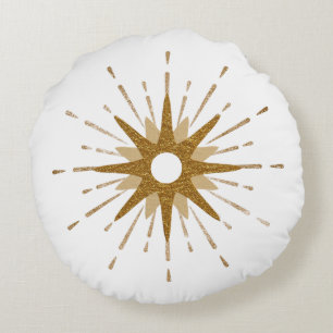 Middelste eeuw Modern Gold & White Starburst Rond Kussen