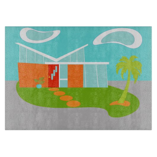 Middelste eeuw Moderne Cartoon House Cutting Board Snijplank (Voorkant)