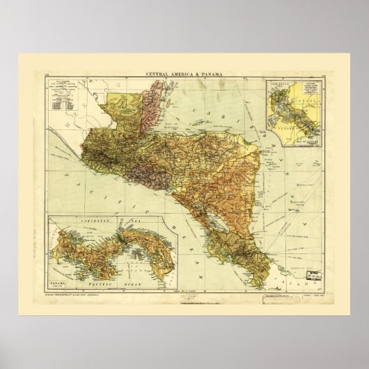 Midden-Amerika en Panama Map c. 1920 Poster (Voorkant)