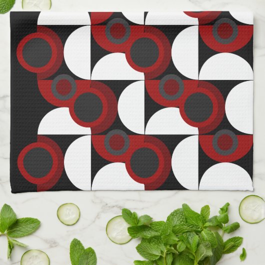 Midden-Centraal Modern rood, zwart en grijs Theedoek (Gevouwen)