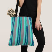 Midden-Century awning stripe - turquoise & grijs Tote Bag (Dichtbij)