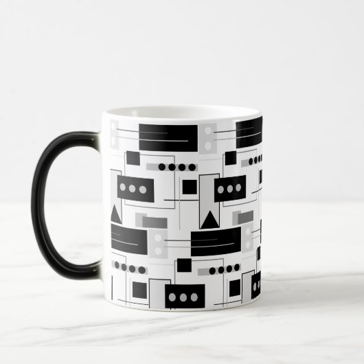 Midden-century Modern Abstract zwart wit en grijs Magische Mok (Links)