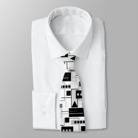 Midden-century Modern Abstract zwart wit en grijs Stropdas (Gebonden)