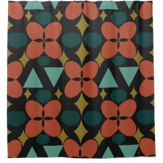 Midden-century Modern Flower Diamond Black Douchegordijn