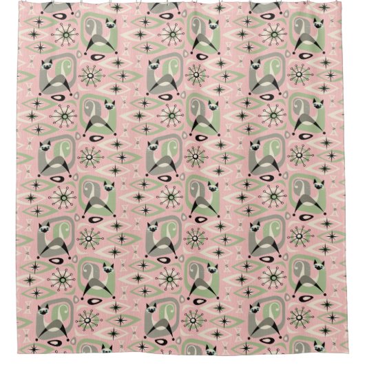 Midden-Century Siamese Cat Abstract Douchegordijn (Voorkant)