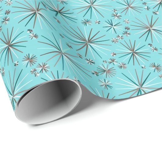 Midden-Century Sputnik patroon, Robin's Egg Blue Cadeaupapier (Rol Hoek)