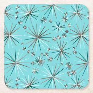 Midden-Century Sputnik patroon, Robin's Egg Blue Vierkante Kartonnen Onderzetter
