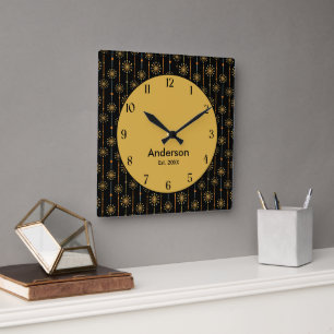 Midden-century Starburst Stripe Custom Colours SVG Vierkante Klok