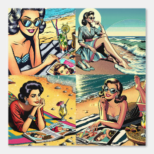 Midden-eeuw 1950's Retro Ladies at the Beach Behang