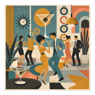 Midden Eeuw 60-er Jaren Hip Martini Cocktail Dansf Foto Afdruk