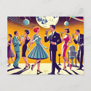 Midden eeuw 60er jaren Space Age Cocktailparty Briefkaart