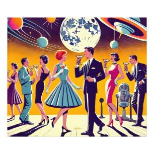 Midden eeuw 60er jaren Space Age Cocktailparty Foto Afdruk