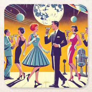 Midden eeuw 60er jaren Space Age Cocktailparty Vierkante Kartonnen Onderzetter