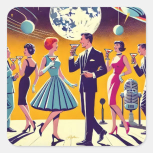 Midden eeuw 60er jaren Space Age Cocktailparty Vierkante Sticker