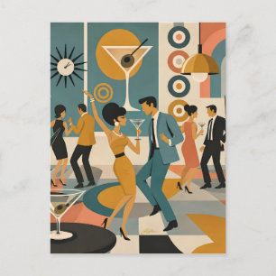 Midden eeuw 60s Hip Martini Cocktail Dansfeest Briefkaart
