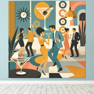 Midden eeuw 60s Hip Martini Cocktail Dansfeest Canvas Afdruk