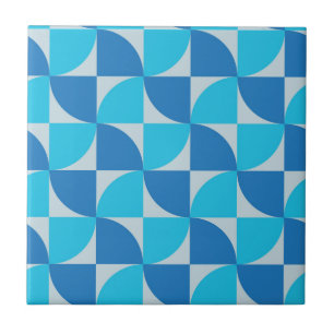 Midden eeuw Abstract Blauw en Turkoois Patroon  Tegeltje