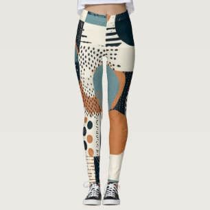 Midden eeuw abstract geometrisch marine roest teal leggings