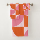 Midden eeuw Abstract Oranje en Roze Patroon   Bad Handdoek (Insitu)