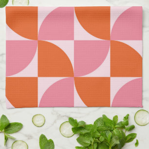 Midden eeuw Abstract Oranje en Roze Patroon    Theedoek