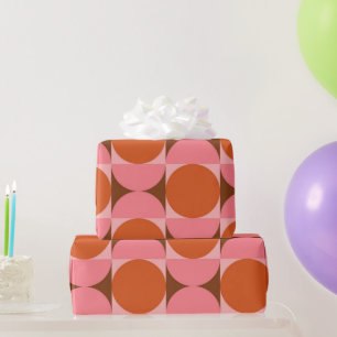 Midden eeuw abstracte cirkels roze en oranje cadeaupapier