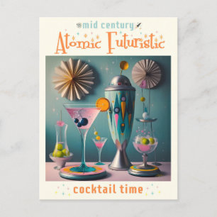 Midden eeuw atomaire futuristische cocktailtijd briefkaart