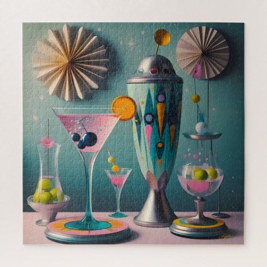 Midden eeuw atomaire futuristische cocktailtijd legpuzzel (Verticaal)